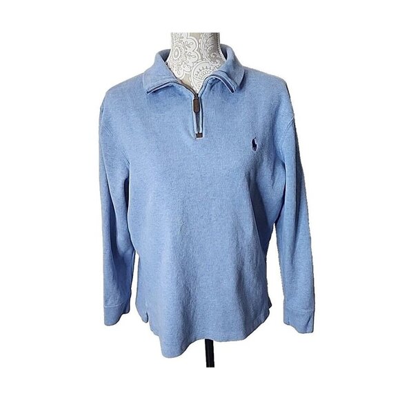 Polo Ralph Lauren Sweater Ribbed Long Sleeve Pony 1/4 Zip Blue Men's Medium - Picture 1 of 8